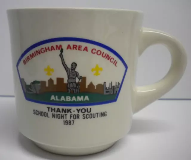 Vintage 1987 Birmingham Area Council Boy Scouts Vulcan Statue BSA Coffee Mug Cup