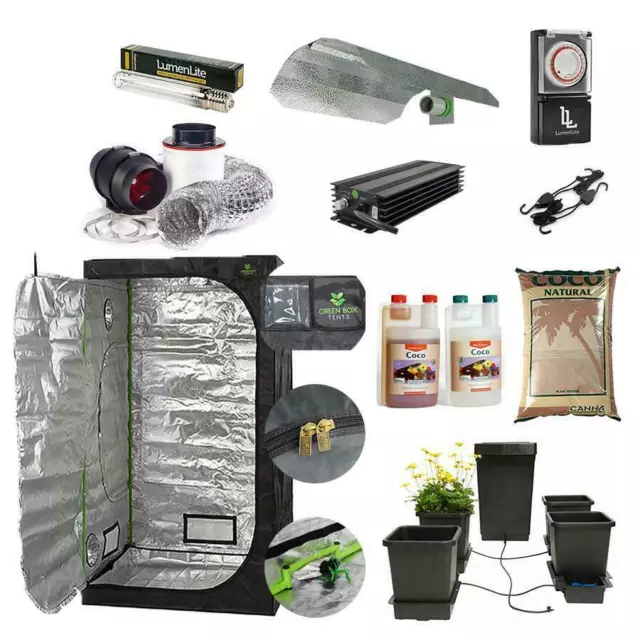 Hydroponic Grow Tent Kit 4-Pot Autopot 600w Dimmable Light Kit Coco 120x120x200