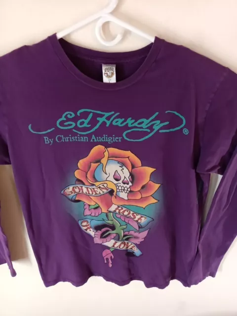 ED HARDY BY Christian Audigier Men's T-Shirt Lg. Purple Crew Neck Long ...