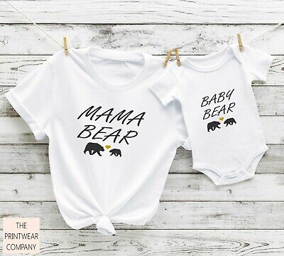 Mama Bear Baby Bear Matching T-Shirt & Bodysuit Set Baby Grow Tee Mum Mummy & Me