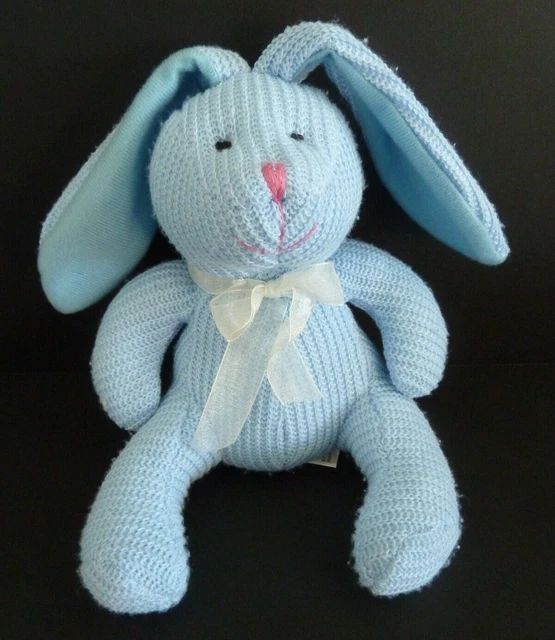 K1. DOUDOU PELUCHE CP INTERNATIONAL LAPIN  BLEU tricot noeud blanc nez rose TBE