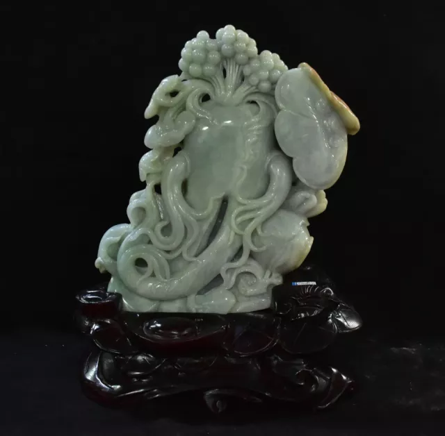12.8" Rare Old Chinese Dynasty Natural Jadeite Jade Carving Ginseng Statue