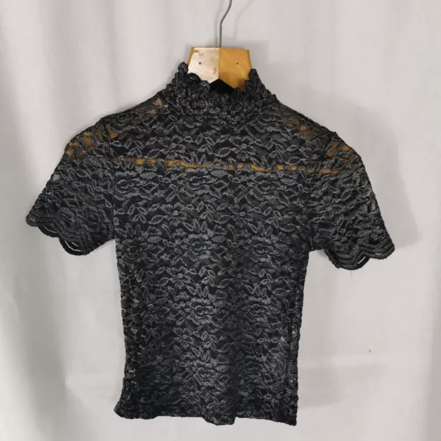 Ladies Top Size S 8 10 ZARA Black Silver Sheer Lace Cropped Party Evening