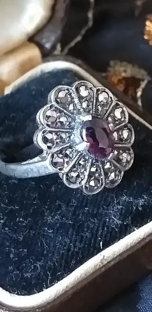 Antico anello vintage vittoriano del 1860 in argento con ametista - Taglia...