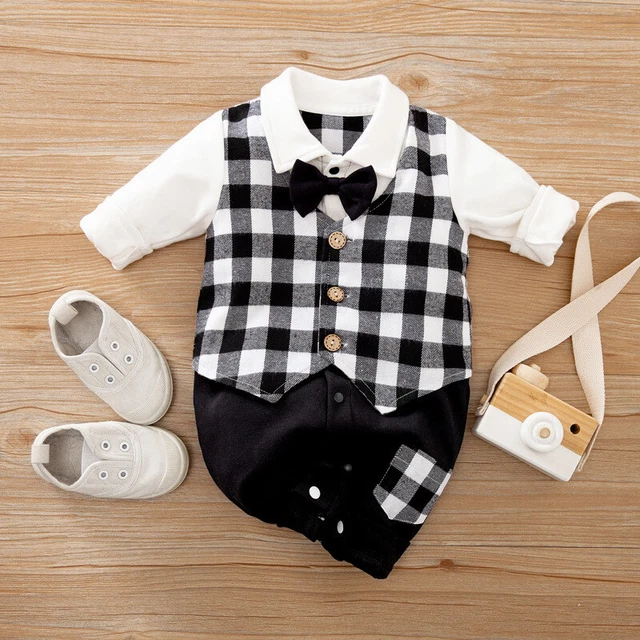 Baby Boys Gentleman Long Sleeve Rompers Bodysuit Jumpsuit Outfits Set