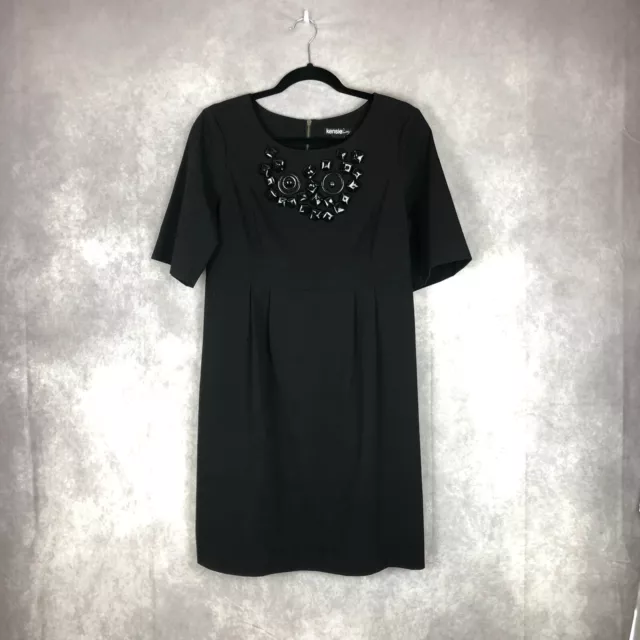 Kensie Pretty Dress Womens Medium Black Embellished Neckline Beaded Shift