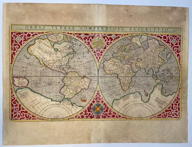 World Map 1623 Rumold Mercator Large Unusual Antique Map 17Th Century