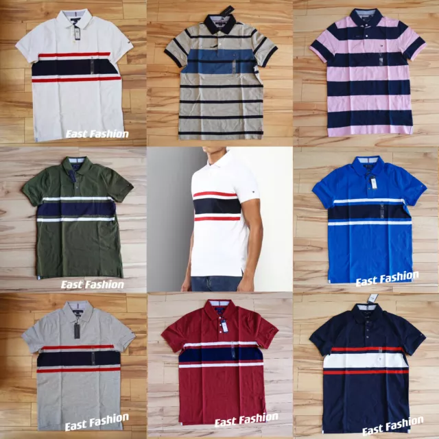 Tommy Hilfiger Mens Polo Shirt stripe Custom Fit polo