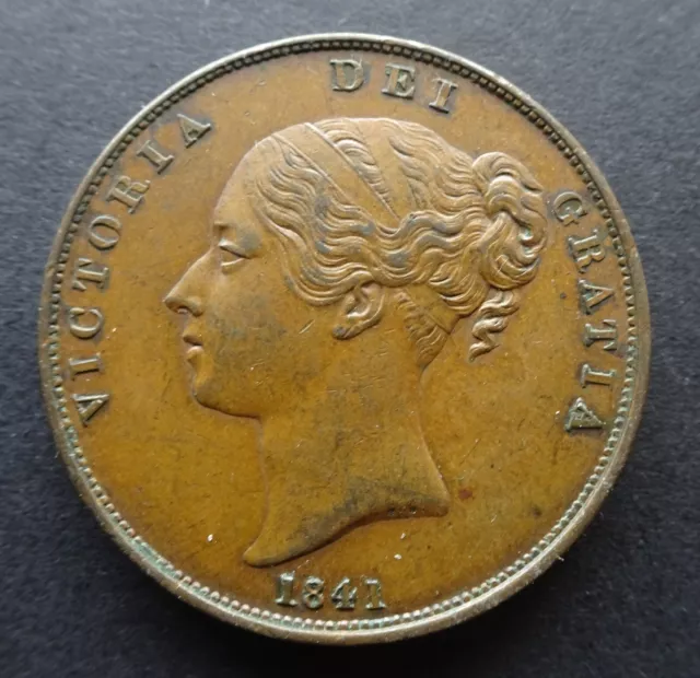 1841 Queen Victoria young head one penny coin GFV