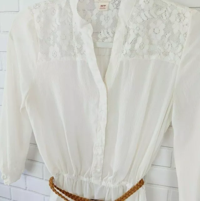 Mossimo Supply Co Cream Flowy Boho Belted Tunic Top Blouse Shirt  XS women 2