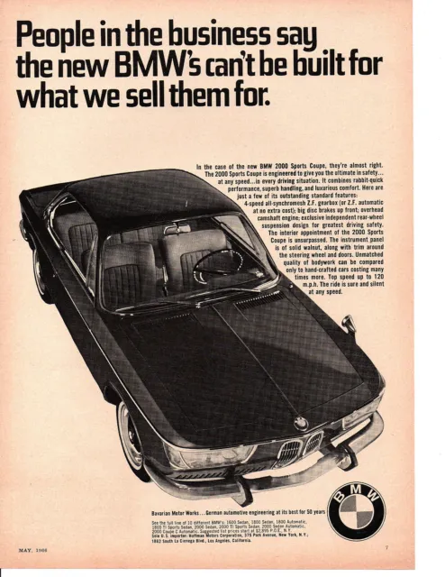 1966 Bmw 2000 Sports Coupe ~ Classic Original Print Ad