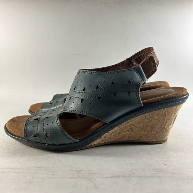 COBB HILL JANNA Women’s Leather Slingback Wedge Sandals Blue Size 8.5 ...