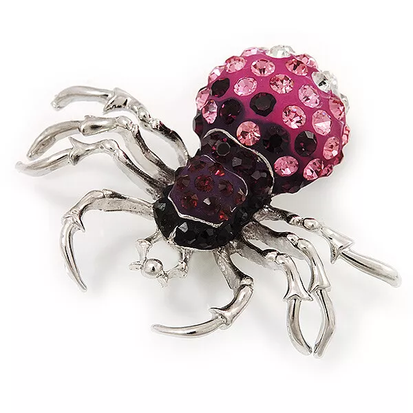 Diamante Spider Brooch In Rhodium Plated Metal