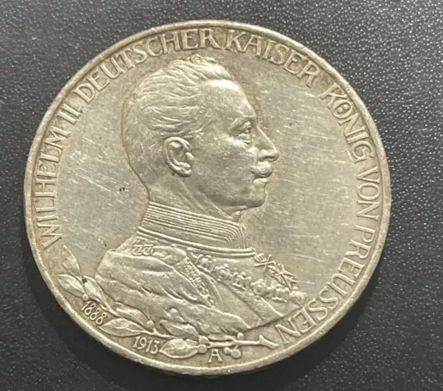Germany (Prussia) 1913 3 Mark Silver Coin