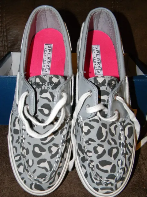 New Sperry Women's Grey Biscayne Leopard Print Shoes-Size 6.5M Retail $60.00
