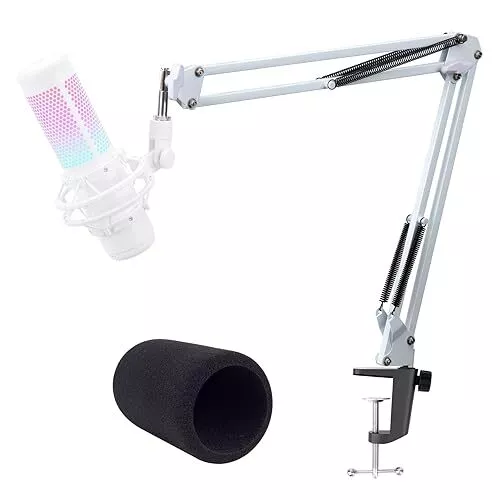 QuadCast Boom White Professional Studio Mic Arm Microphone Cover Foam White Arm