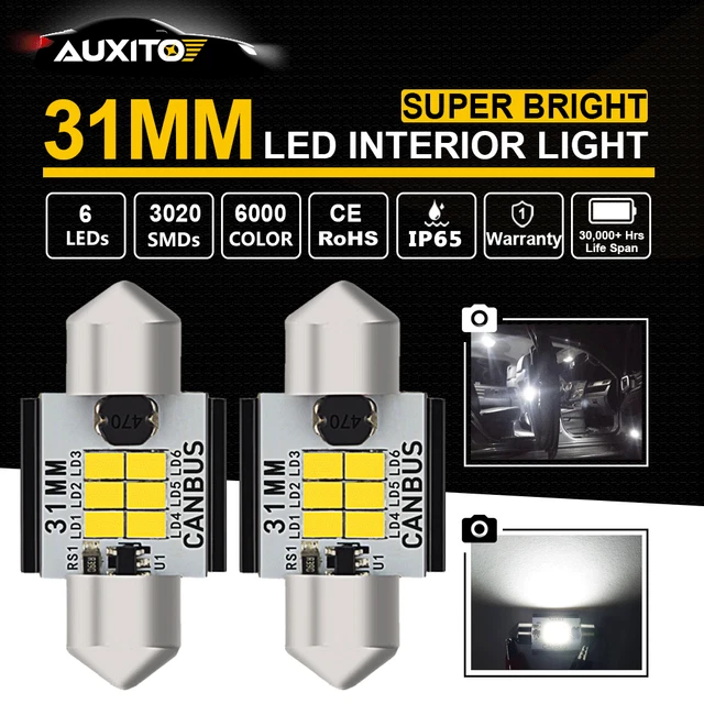 AUXITO CANBUS 31MM Festoon DE3175 6SMD LED Map/Dome Interior Light Bulbs 6000K