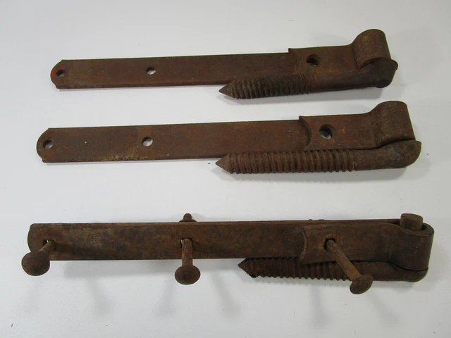 Primitive Antique Hand Forged Barn Door Strap Hinges Gate LOT OF 3