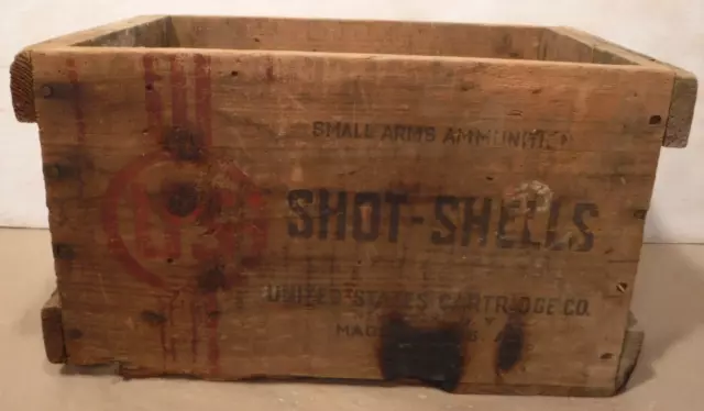 Vtg US United States Cartridge Co. Shot Shells Wood Box/Crate 20 Gal 500 2-3/4"