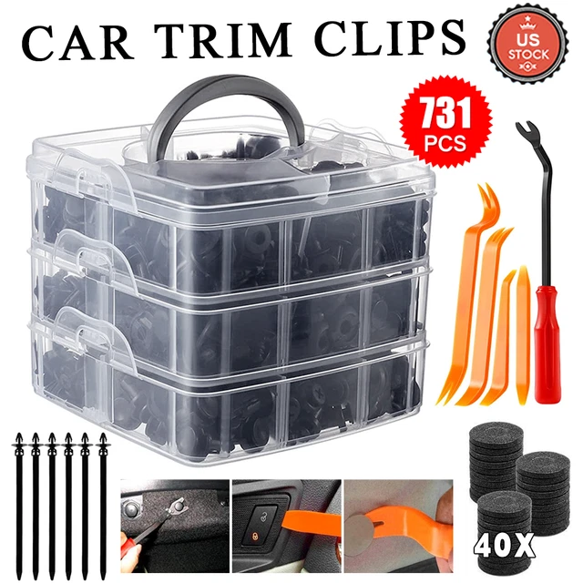 731Pcs Car Retainer Nylon Auto Fasteners Push Trim Clips Pin Rivet Bumper Kit