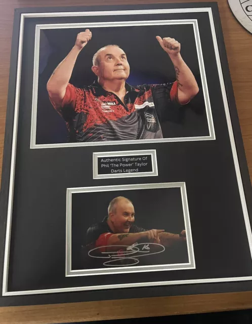 Hand Signed Phil ‘the power’ Taylor Darts Legend 16x12 Framed Mount