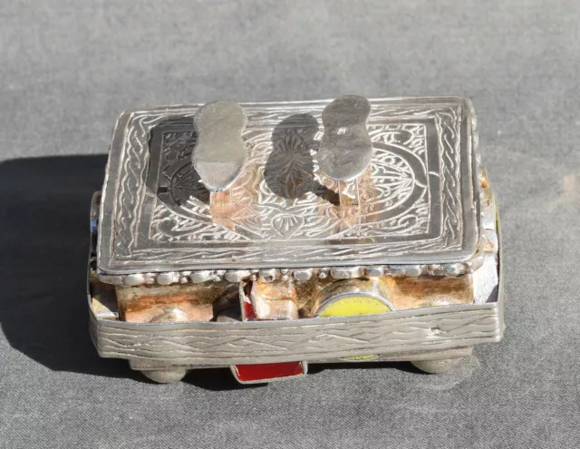 Sterling silver Egyptian snuff box Enamel engraved