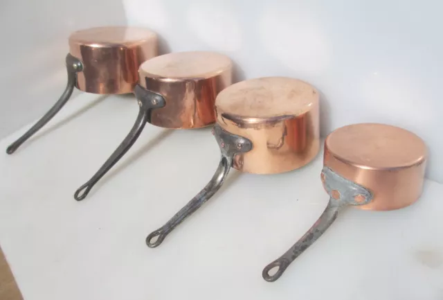 Large Vintage Copper Pan Set Kitchen Iron Handles French Old Antique Sauce Pans