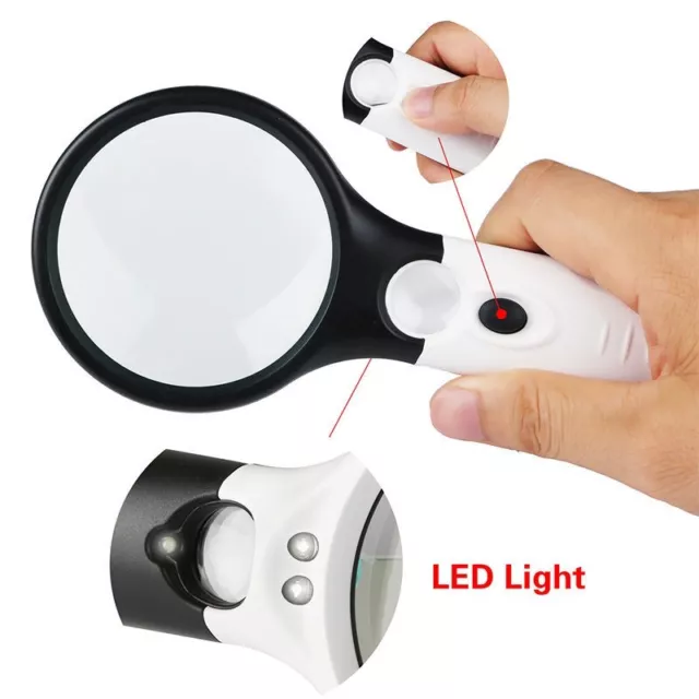 3 LED de luz 45X Lupa de mano Lectura Lente de aumento Joyeria Lupa X3Q26671