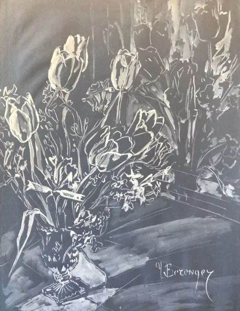 Tulipanes Gouache Sobre Papel Por Y Berenger de Aprox. 1970 Flor Flores 65 50