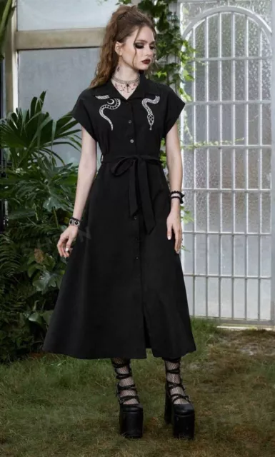 Shein Romwe Snake Embroidered Black Shirt Dress - Size L (12-14)
