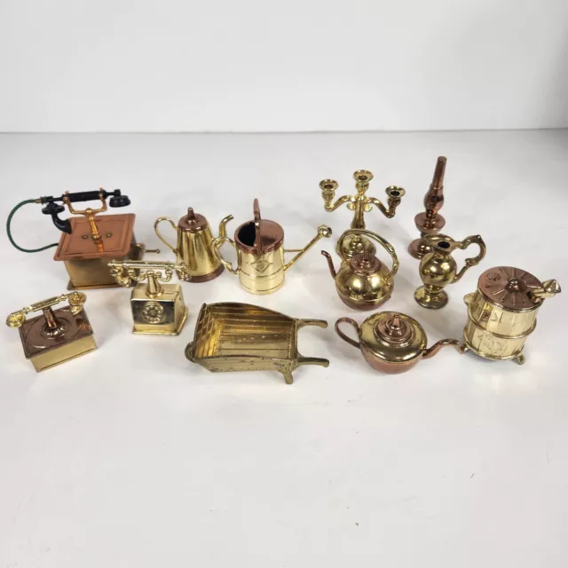 Vintage Doll House Miniature Brass Figures England Phone candle cooking Lot 12