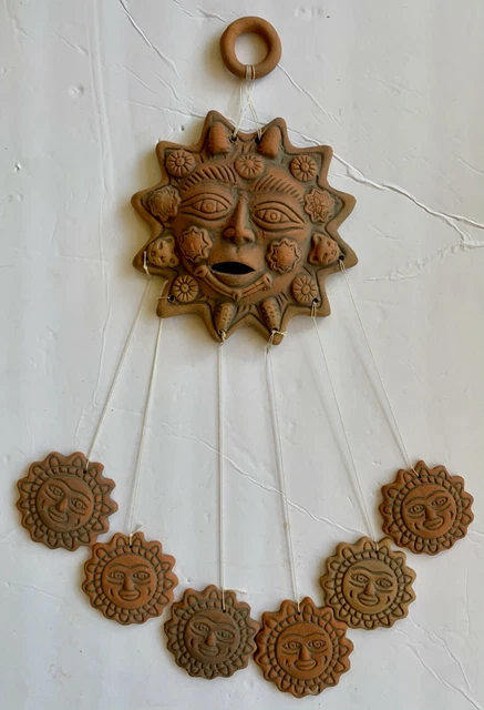 TERRACOTTA AZTEC MAYAN RED MEXICAN CLAY POTTERY HANGING Face Sun Wind