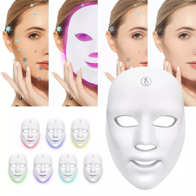 7 Farben LED Licht Photon Gesicht Hals Maske Verjüngung Hauttherapie Falten Neu