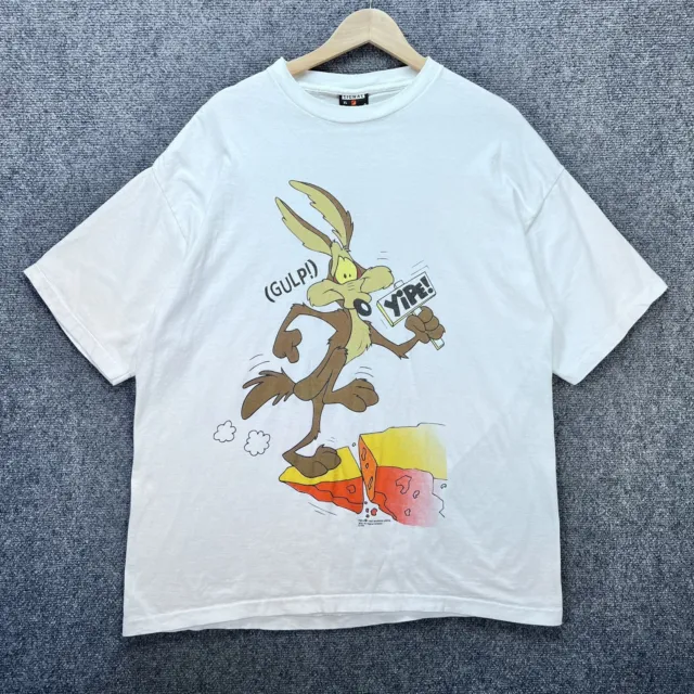 VINTAGE LOONEY TUNES Shirt Mens XL White 90s Cartoon Wile E Coyote Road ...