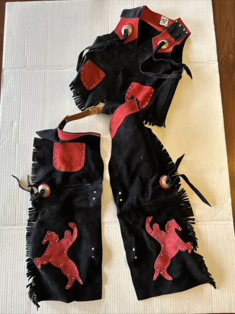 M&F Western Kid's Cowboy Vest And Chap Costume Set Size Medium Black & Red