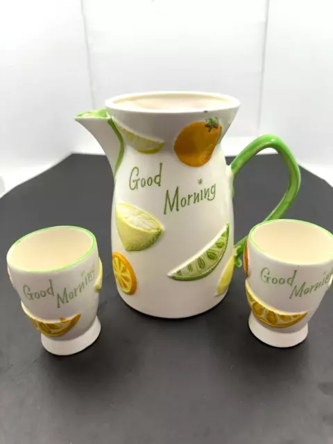 Vintage Good Morning Napco Orange Juice Set Pitcher Cups 1961 Bedford Ohio Decor