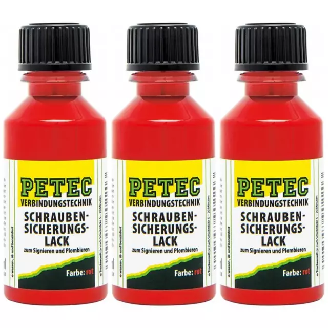 3 x Schraubensicherungslack rot 20ml Petec 90220 Plombenlack Schraubenlack