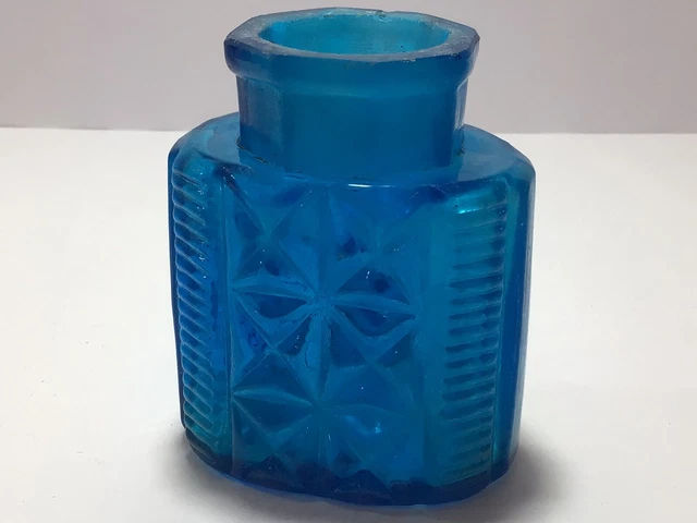 Scarce PETROL BLUE FANCY PATTERN Pontil Old Victorian Perfume Not Ink Bottle J17