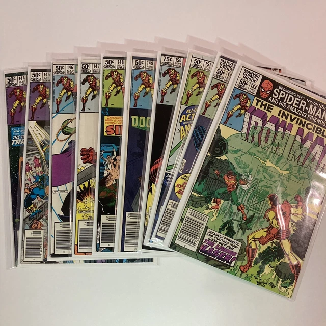 Vintage lot 10 Marvel Comics Invincible Iron Man Mark Jewelers Newsstand 144-153