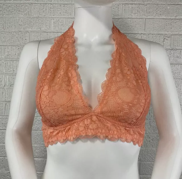 Free People Galloon Lace Halter Bralette Light Orange Womens Large