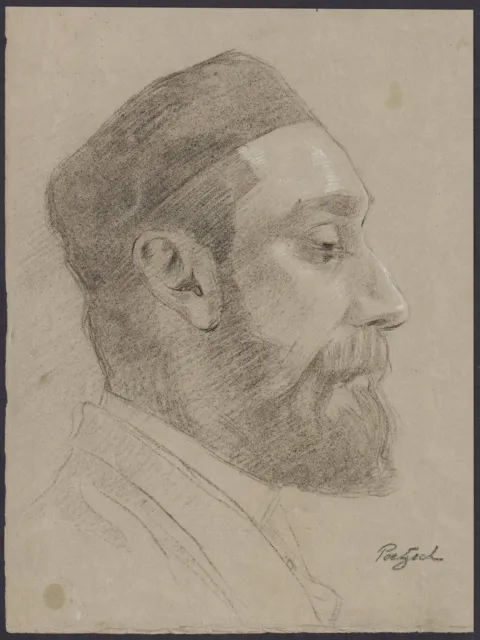 Gustave Poetzsch - Retrato Mann Con Tapa, Chapa Man Cap Dibujo Dessin