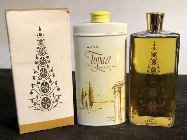 New in Box Vintage Avon Topaze 2.5 oz Cologne Splash & 2.75 oz Talc