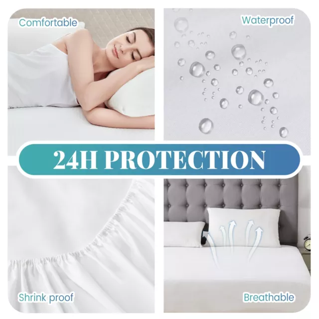 Fully Fitted Mattress Protector 100% WaterProof Topper Fitted Cover S/D/Queen/K 2