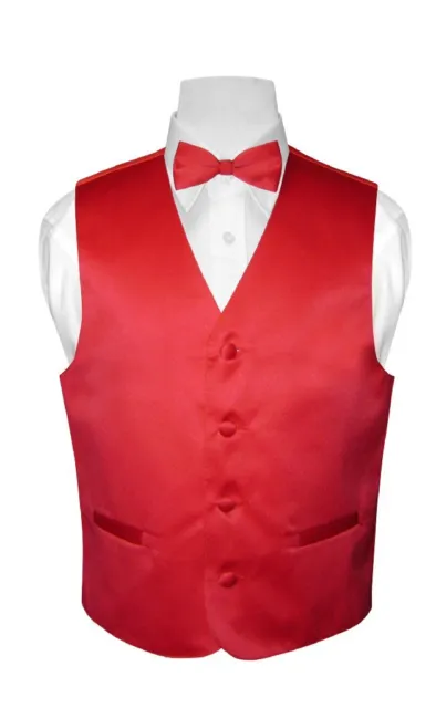 BOY'S Dress Vest & BOW TIE Solid RED Color BowTie Set for Suit Tuxedo Boys Size