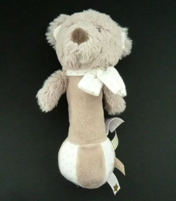 T5. Doudou Hochet Baton Pommette Ours Beige Blanc Etoile Echarpe Pouet - Ttbe