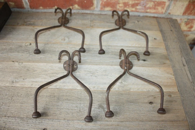 Antique Vintage Brass Coat Hat Hook Hanger Wall Mount 4 Hooks