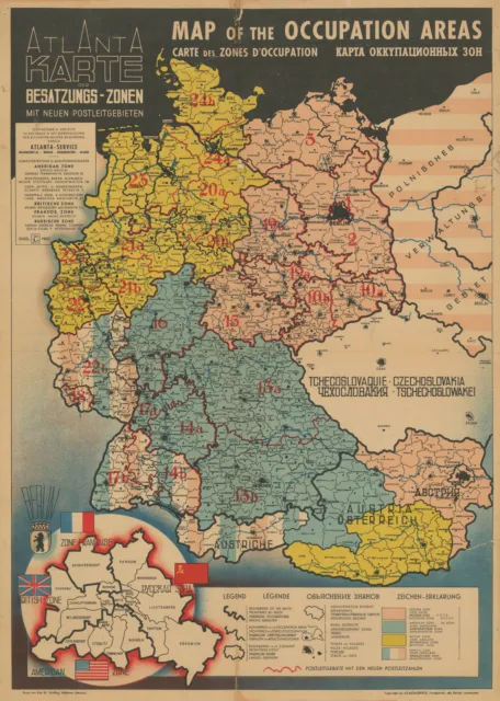 Atlanta Karte der Einsatz-Zonen. Karte der Besatzungsgebiete Deutschlands 1946