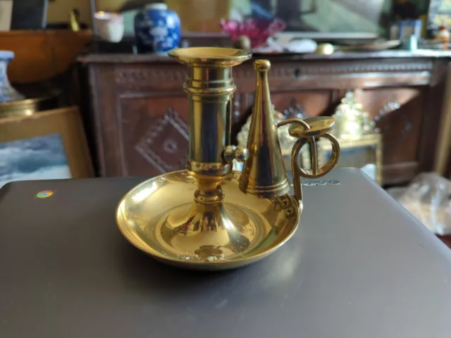 Antique Brass Chamber Stick With Candle Snuffer