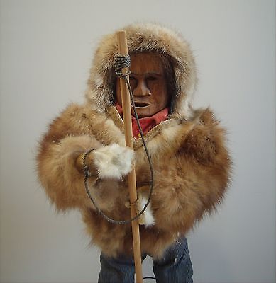 Rare Wood Carved Folk Art Primitive Native Alaska American Eskimo Statue