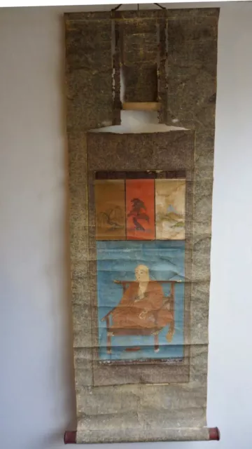 Authentic, Original Hanging Scroll of a Kakejikm Buddha - Hand painted on a f...